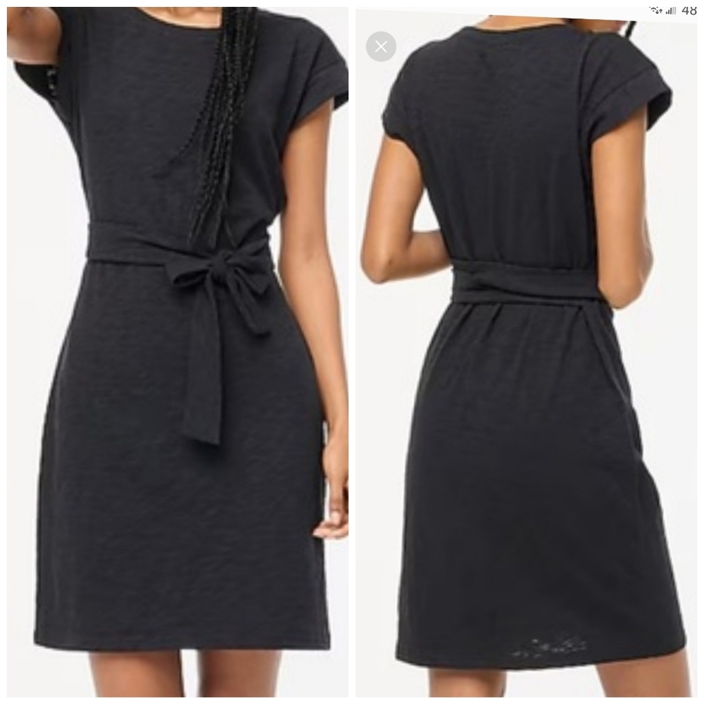 J.Crew Factory Black Short Sleeve Tie-Waist T-shirt Dress New Size Meduim